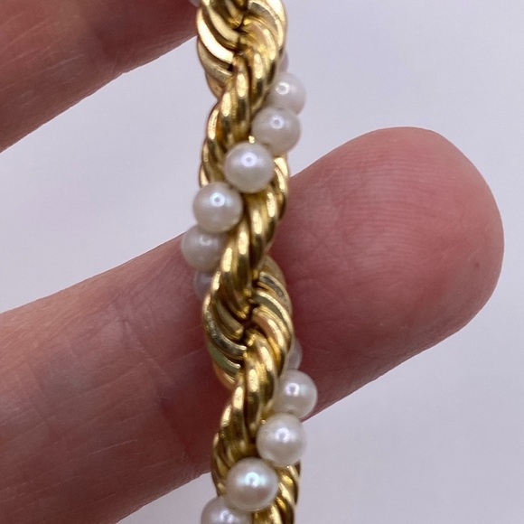 Estate 14k Yellow Gold Rope Pearl Bracelet 18.4 Grams 7 Inches - Picture 6 of 7